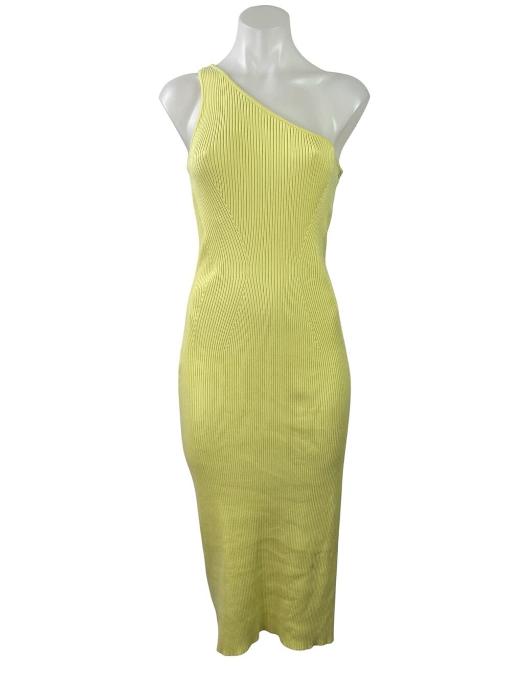 Anthropologie Women's Yellow Ribbed Knit One Shoulder Midi Bodycon Dress Size S